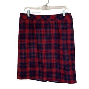 Chadwicks of Boston Red and Navy Plaid Wool Blend Skirt Size 12